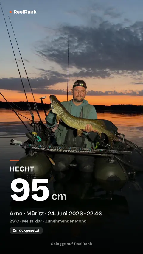 Fertige Sharecard eines Hechts mit Foto, Art und Länge.